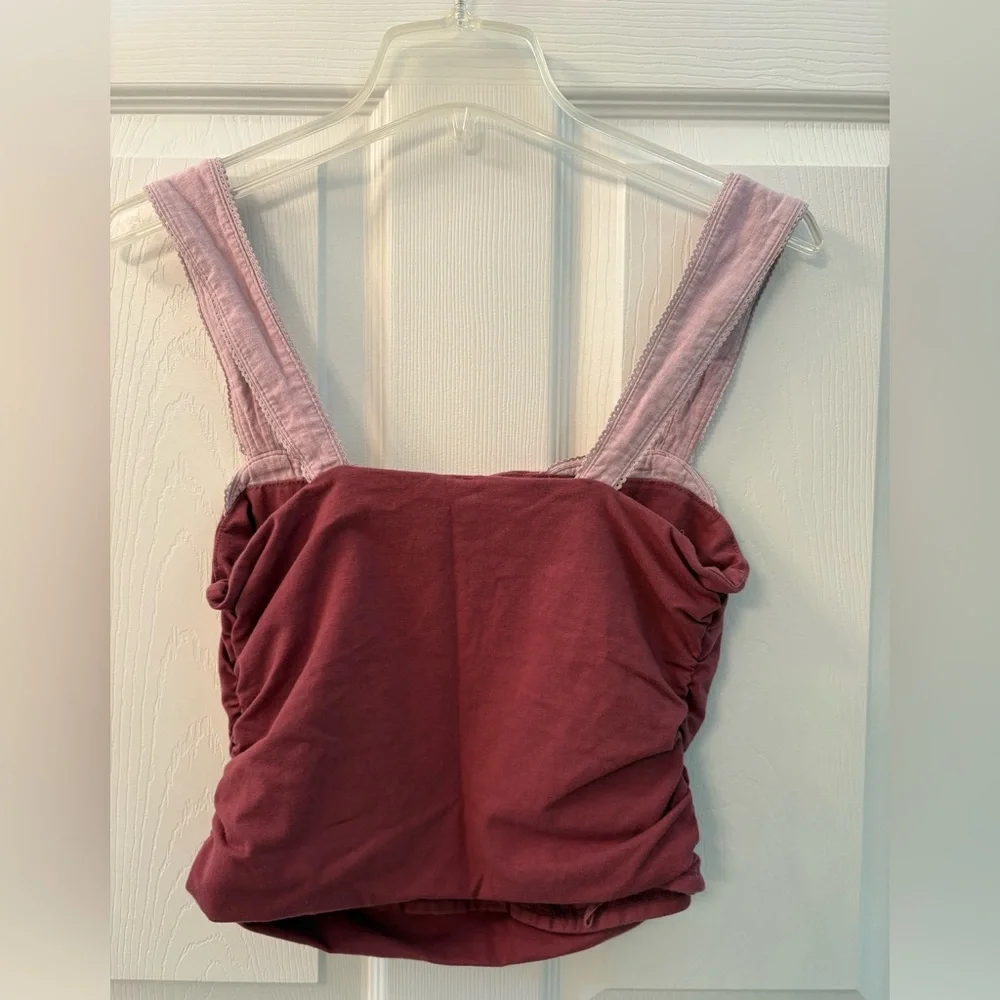 Free People 2 Tone Maroon Sleeveless Cami Camisole Crop Tank Top Size Small‎